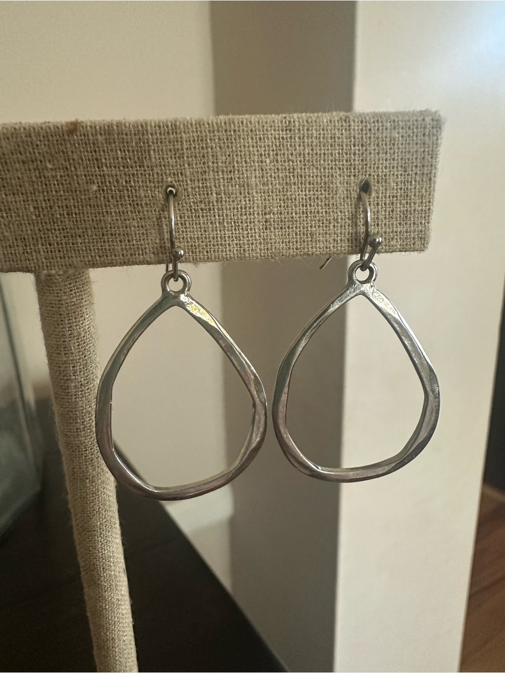 Silver Teardrop Hoop Earrings - Polished Silver Tone